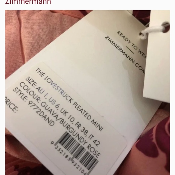 NWT zimmermann Lovestruck pleated dress - Picture 5 of 9